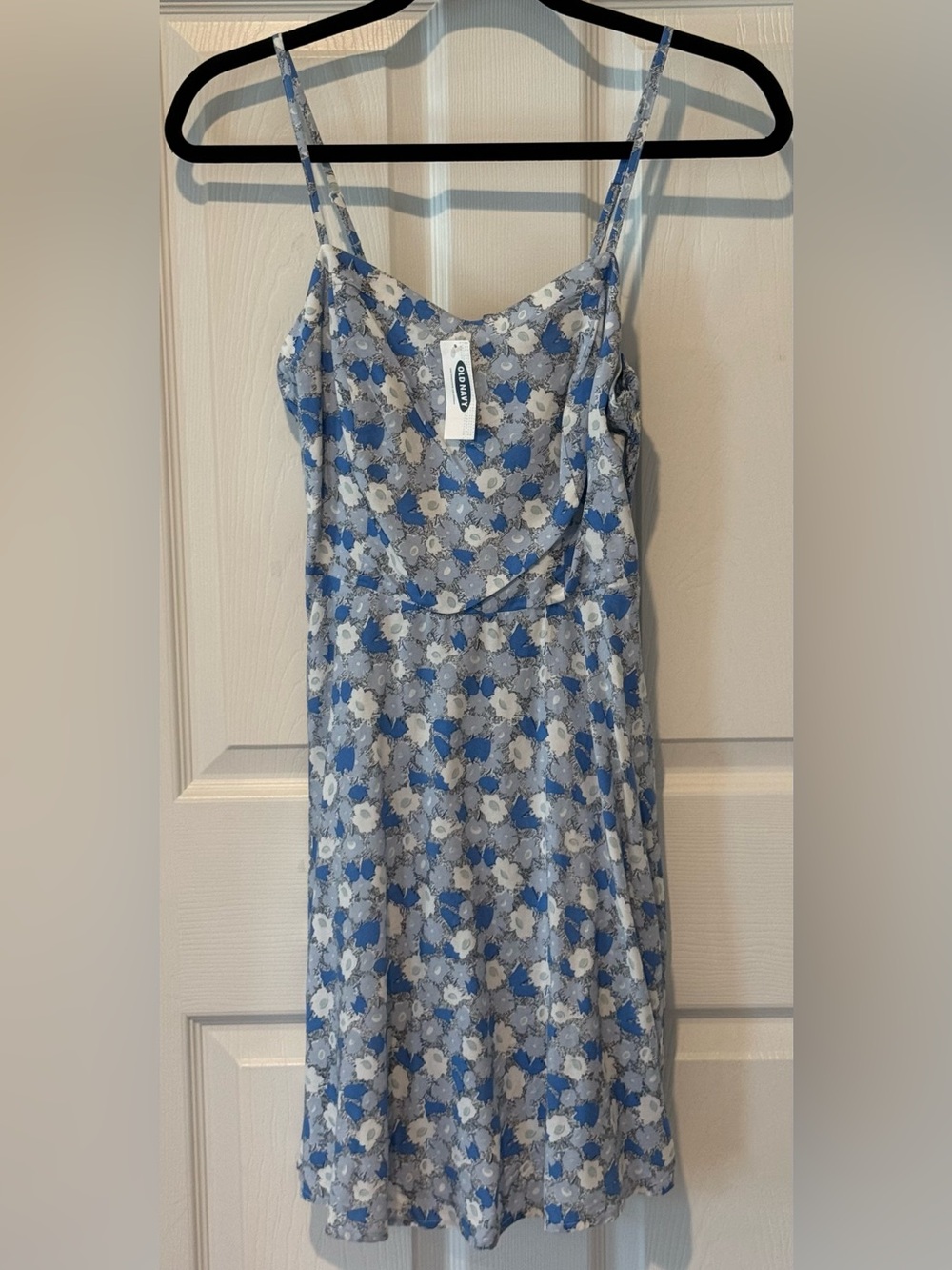 Old Navy NWT XS Petite Blue White Floral Rayon Midi Slip Dress Smocked Cami